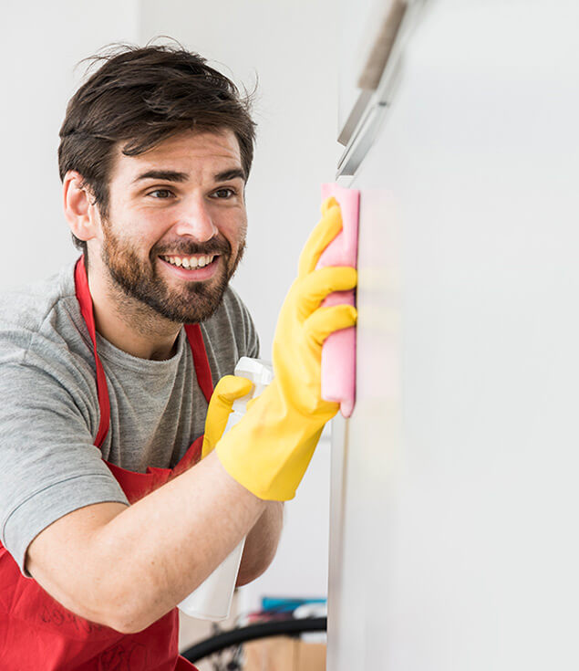 man cleaning office